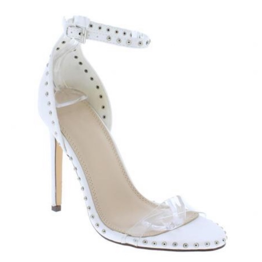 White Studded Open toe Sandal Heels